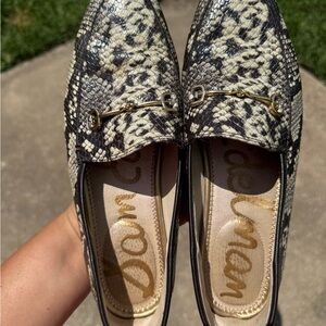 Sam Edelman Black and Cream Loafers with Snakeskin Pattern